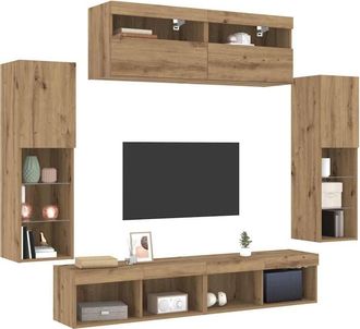 Berkfield Home TV Wall Cabinets with LED Lights 2 pcs Artisan Oak 80x30x30 cm in Brown | Size: 80 x 30 x 30 cm