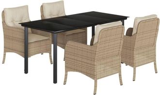 vidaXL 5 Piece Garden Dining Set with Cushions Beige Poly Rattan Vidaxl