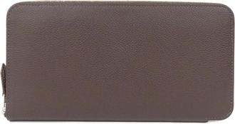 Herm&egrave;s Brown Silk Leather Long Wallet (Bi-Fold) (Pre-Owned)