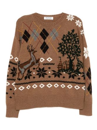 Monse Fair Isle crew neck jumper - Brown