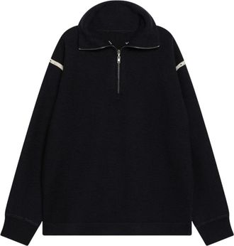 Maison Margiela Trui met kwartritsluiting en elleboogpatches - Heren - Vesten met rits - Blauw - L - Denim - Hoodies & sweatvesten