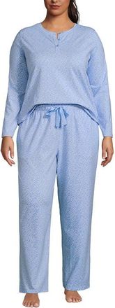Lands End Plus Size Knit 2 Piece Pajama Set - Long Sleeve Top and Pants in Light Sea Blue Tiny Floral at Nordstrom, Size 2X