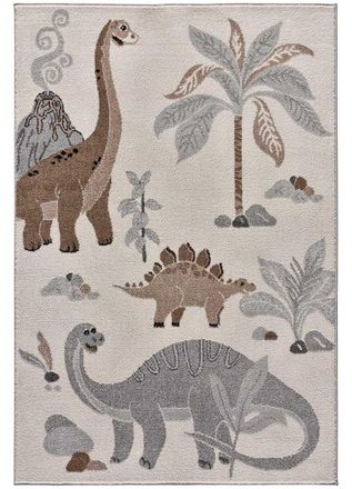 Atticgo Alfombra infantil dinosaurios blanco, 120x170 cm