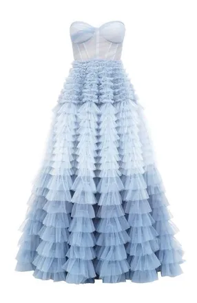 Milla Light Blue Strapless Frill-Layered Fluffy Dress at Nordstrom, Size Xx-Small