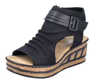Rieker Keilsandalette RIEKER, Damen, Gr. 36, schwarz, Lederimitat, Schuhe Keilsandalette, Sommerschuh, Sandale, Keilabsatz, mit Reissverschluss innen