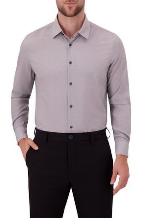Report Collection Modern Fit Herringbone Print 4-Way Stretch Button-Up Shirt in Light Grey at Nordstrom Rack, Size 16.5