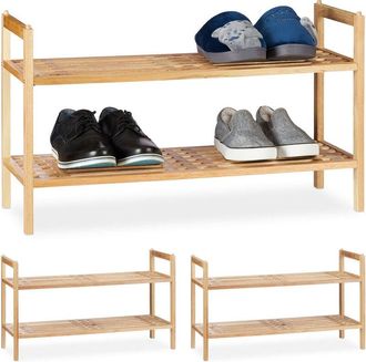 Relaxdays Relaxdays 3x Shoe Racks, 2 Tiers each, Stackable Footwear Storage each up to 6 Pairs, Walnut, 41 x 69 x 27 cm, Natural