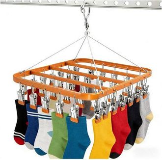 No Brand Tendedero De Ropa Interior Con 36 Pinzas - Tendedero Plegable - Ganchos Resistentes Al Viento - Pinzas Met&aacute;licas De Alta Resistencia - Rotaci&oacute;n De 360