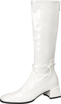 Generic Womens Knee High Boots Round Toe Medium Block Heel With Side Zipper And Decorative Belt Buckle Fashionable Footwear