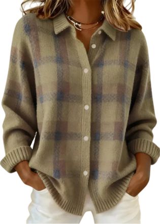 Generic Womens Plaid Print Casual Cotton Buttoned Cardigan Sweater, Plaid Knitted Cropped Cardigan Sweater 2026 (A,L)