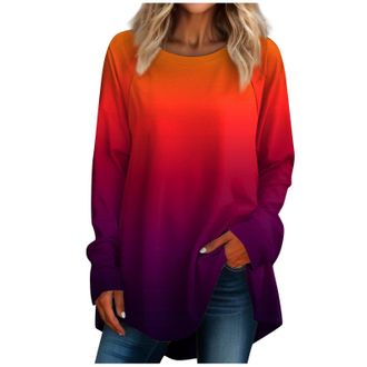 Generic Cardigans for Women UK, Womens Tops Tunic for Women UK Black Jumper Womens Casual Plus Sizelong Sleeved Round Neck Gradient Printing T-Shirt Top Pullo