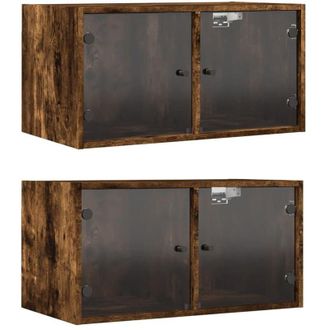 vidaXL Vidaxl - Mobili a Muro con Ante in Vetro 2pz Rovere Fumo 68,5x37x35 cm