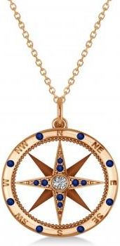Allurez Compass Pendant Blue Sapphire & Diamond Accented 14k Rose Gold (0.19ct)