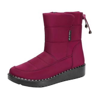 Generic Non+Slip+Boots Keep Warm Plush Deer Prints Flat Round Toe Lazy Suede Shoes Boots Ladies Boots Size 9 (Red, 5.5)