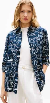 Tommy Hilfiger Hemdbluse TOMMY HILFIGER ESS LINEN RELAXED SHIRT, Damen, Gr. 34, flag feathers schwarz night navy, Web, Obermaterial: 100% Leinen, unifarben, relaxed 