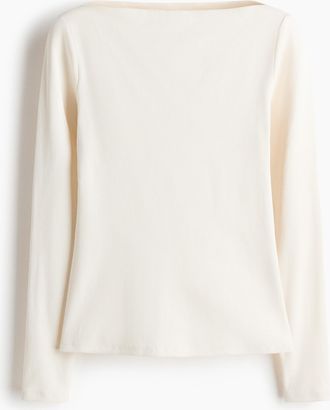 H&M Geripptes Shirt mit U-Boot-Ausschnitt - White