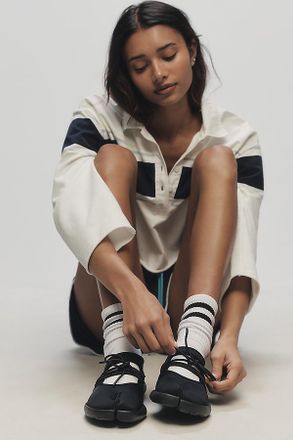 All Black Split-Toe Ankle-Wrap Flats