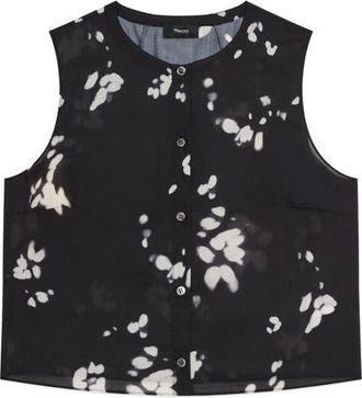 Theory Shadow Floral Sleeveless Button-Up Shirt in Black Multi at Nordstrom, Size X-Small