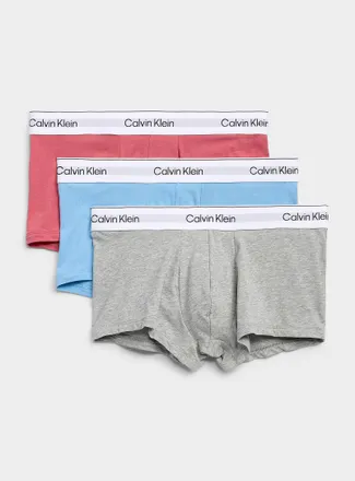 Calvin Klein Mens 3 grey/blue/red trunks Icon Cotton Stretch 3-pack