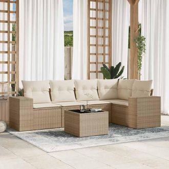 vidaXL Juego De Sof&aacute;s Jard&iacute;n Con Cojines 6 Pzas Rat&aacute;n Sint&eacute;tico Beige Vidaxl