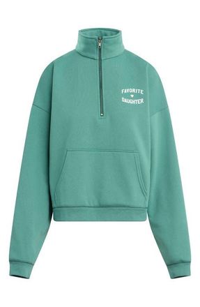 Favorite Daughter Hal Half Zip Sweatshirt in Emerald/Off White at Nordstrom, Size X-Small