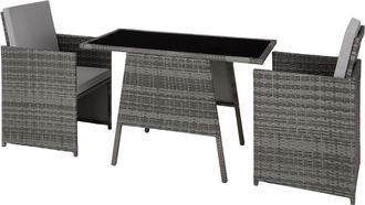 TecTake Conjunto de ratán para 2 personas, agrupable, resistente, gris