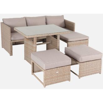 Sweeek Set tavolo da giardino con pouf a incasso con 6 posti