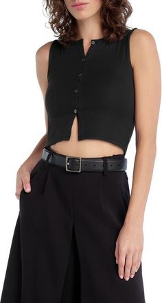 Favorite Daughter The Dalia Rib Button Front Crop Top in Black at Nordstrom, Size X-Small