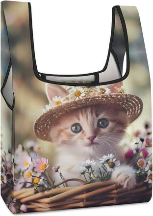 Generic Animal Basket Cat Shopping Bag Reusable Grocery Tote Bag Foldable Handbag for Travel Picnic