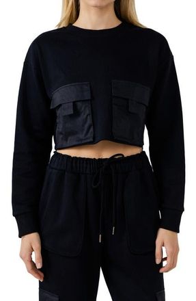 Grey Lab Crop Pocket Cotton Sweatshirt in Black at Nordstrom, Size X-Small