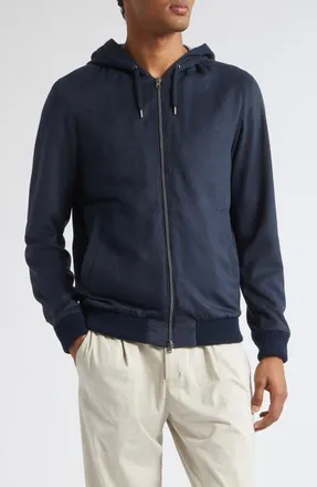 Herno M&egrave;lange Zip Hoodie in 9200 Navy at Nordstrom, Size 48