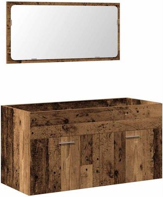 vidaXL Mobile da Bagno con Specchio in Legno Antico Legno Multistrato - Vidaxl