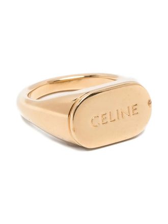 Celine signet logo-engraved ring - women - Brass - 54 - Gold