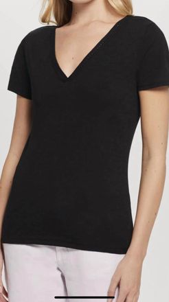 Goldie London Link Embroidery V-Neck Ringer Tee In Black