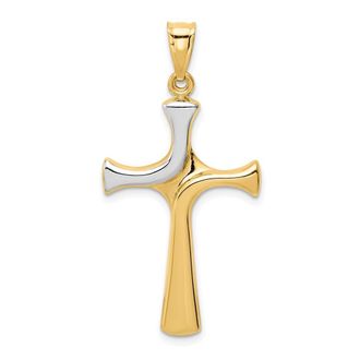 Diamond2Deal 14k Yellow Gold Rhodium Fancy Cross Pendant