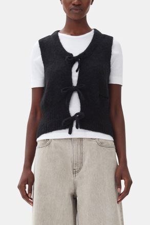Ganni Black Tie String Vest - Size XS Mohair