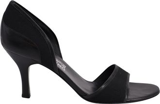 Ferragamo Open Toe Mid Heel Pumps in Black Leather