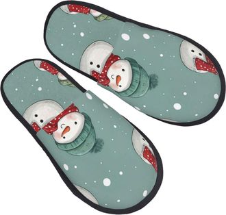 Generic Breathable Fluffy Slipper Xmas Christmas Snowman Cute House Shoes Soft Womens Slippers for Travel Hotels Guest M