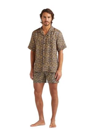 Vilebrequin Mens Carapaces Printed Short Sleeve Linen Shirt in Bleu Marine at Nordstrom, Size X-Large
