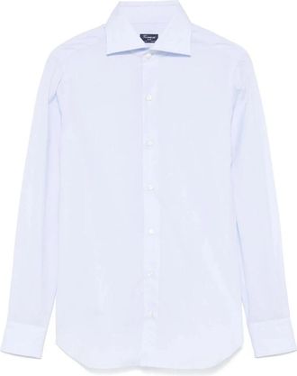 Finamore Helderblauw Katoenen Overhemd met Knoopsluiting - Heren - Zakelijke Overhemden - Blauw - 3XL - Katoen - Overhemden