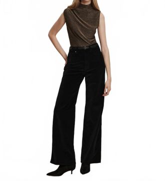 Veronica Beard Taylor High Rise Wide Leg Velvet Pants In Black