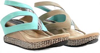 Modzori Womens Zoey Mid Wedge Sandal In Aqua/taupe