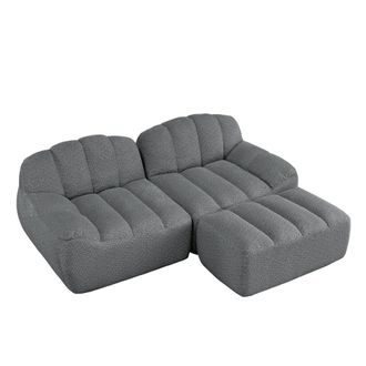 Urban Meuble Sof&aacute; modular 2 plazas con puf, tejido polar, gris
