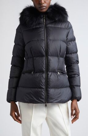Moncler Boed Down Puffer Jacket with Genuine Shearling Trim in Black at Nordstrom, Size 00