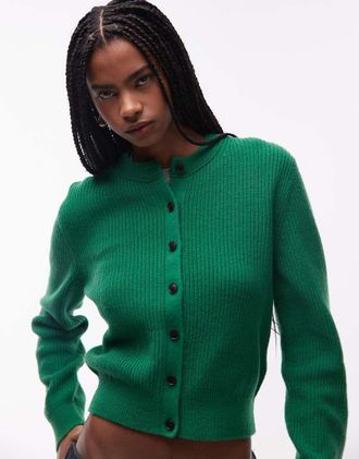 & Other Stories Cardigan slim in misto lana e cotone verde acceso