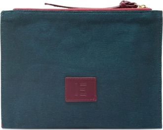 Inou&iuml; Editions dog floral clutch bag - women - Cotton/Leather - One Size - Green