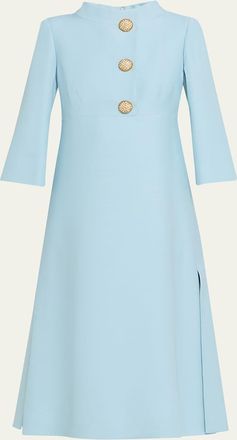 Valentino Garavani Strass Button High-Neck Crepe Midi Dress