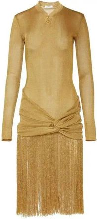 Ferragamo Ferragamo Midi Lurex Dress With Fringed Skirt
