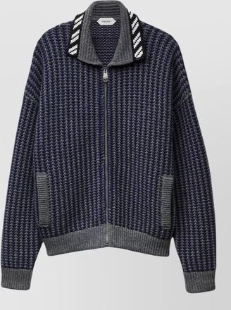 Versace wool honeycomb knit zip cardigan