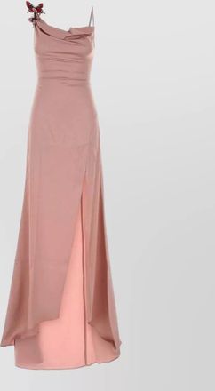 Blumarine stretch satin long dress asymmetric neckline